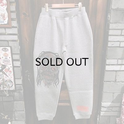 画像1: {MOMENTARY PSYCHO ART} DEMON FACE SWEAT PANTS / GRAY