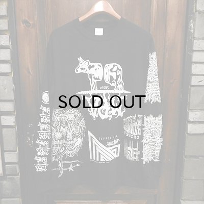 画像1: {MOMENTARY PSYCHO ART} "MULTI PRINT" L/S T-SHIRTS / BLACK / (M) / "COW LOGO"