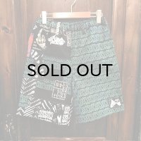 {NO MAD NUMSKULL} ORIGINAL PATTERN SHORT PANTS / LOGO2&PATCHWORK / BLACK×GREEN / (M)