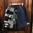 画像1: {NO MAD NUMSKULL} ORIGINAL PATTERN SHORT PANTS / LOGO2&PATCHWORK / BLACK×BLUE / (L) (1)