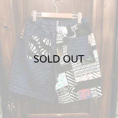 画像2: {NO MAD NUMSKULL} ORIGINAL PATTERN SHORT PANTS / LOGO2&PATCHWORK / BLACK×BLUE / (L)