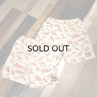 画像1: {PARADOX × NO MAD NUMSKULL} ORIGINAL PATTERN SHORT PANTS / "SHARK" / 生成り×ORANGE系