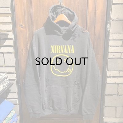 画像1: {THRIFTY LOOK} "WORN-OUT" BAND HOODIE / Yellow Smily