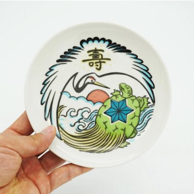 画像2: {九九谷} ５寸 丸皿（鶴亀）Kads MIIDA & 野坂 稔和