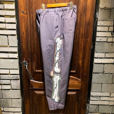画像2: {NO MAD NUMSKULL} ORIGINAL PATTERN LONG PANTS / "FELT PATCH BONE" / GRAY