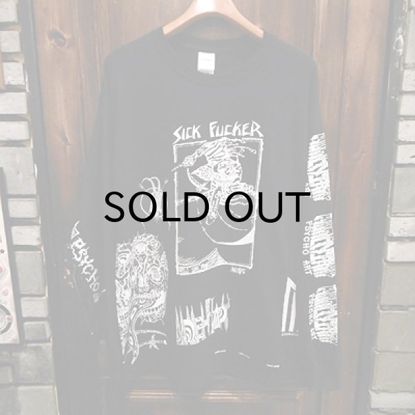 画像1: {MOMENTARY PSYCHO ART} "MULTI PRINT" L/S T-SHIRTS / BLACK / (L) / "SICK FUCKER" (1)