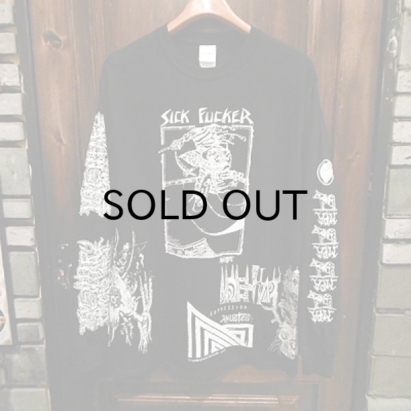 画像1: {MOMENTARY PSYCHO ART} "MULTI PRINT" L/S T-SHIRTS / BLACK / (M) / "SICK FUCKER" (1)