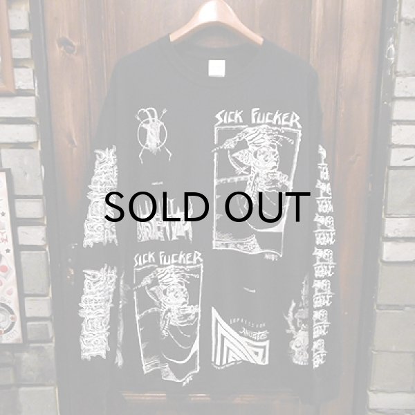 画像1: {MOMENTARY PSYCHO ART} "MULTI PRINT" L/S T-SHIRTS / BLACK / (XL) / "SICK FUCKER" (1)