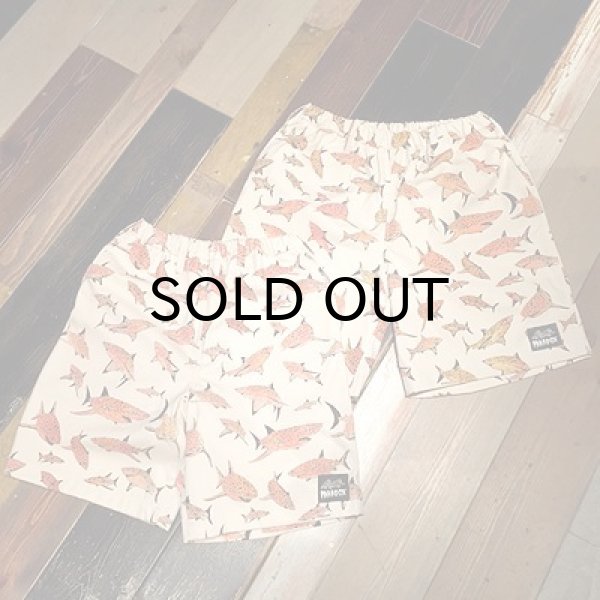 画像1: {PARADOX × NO MAD NUMSKULL} ORIGINAL PATTERN SHORT PANTS / "SHARK" / 生成り×ORANGE系 (1)