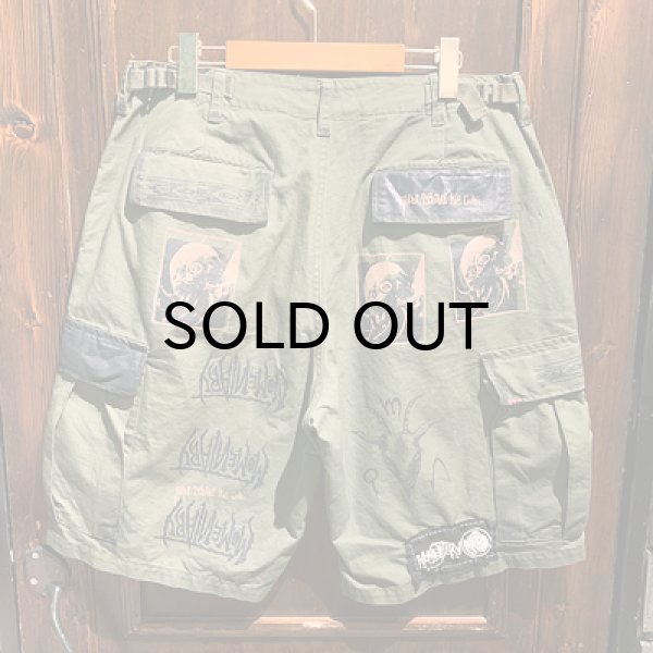 画像2: {MOMENTARY PSYCHO ART} USED CAMO CARGO SHORTS / OLIVE (2)