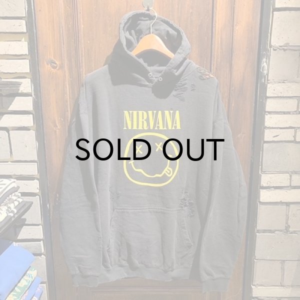 画像1: {THRIFTY LOOK} "WORN-OUT" BAND HOODIE / Yellow Smily (1)