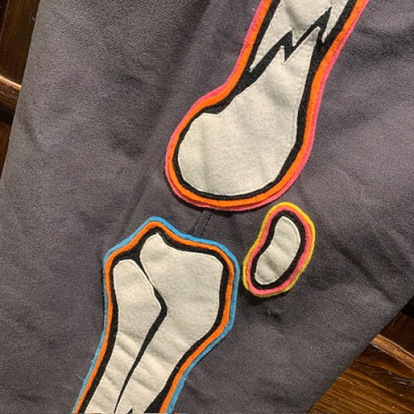 画像5: {NO MAD NUMSKULL} ORIGINAL PATTERN LONG PANTS / "FELT PATCH BONE" / GRAY (5)